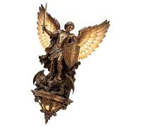 Battery Powered Archangel Wall Lamp Resin Sculpture Light with Antique Bronze Finish, Decorative Religious Accent for Living Room Bedroom Archangel Decor Light Resin Religious Statue Lamp Prayer Wall