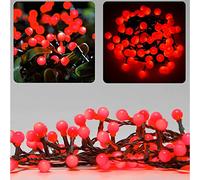 Battery Powered Berry Ball String Lights Christmas LED Fairy Light Thin Green Wire 8 Function Controller Indoor Outdoor Xmas Wedding Garden Party Decorations (100LED - 6.9M, RED)