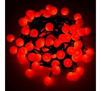 Battery Powered Berry Ball String Lights Christmas LED Fairy Light Thin Green Wire 8 Function Controller Indoor Outdoor Xmas Wedding Garden Party Decorations (Red, 200LED - 13.9M)