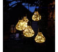 Battery Powered Bubbles 5 Drop Pendant Light With Warm White Led's - Weatherproof Home Or Garden Hanging Staggered Height Lighting
