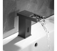 Battery-Powered Chrome Sensor Taps for Bathroom Sink - Tall Waterfall Basin Faucet with Hot & Cold Water - Stainless Steel Automatic Tap for Modern Bathrooms