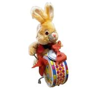 Battery Powered Drum Rabbit - Vintage Tin Litho Musical Toy, International Trending Toy Figure, Wind Up Style Electronic Drummer, | Charming Decorative For Home Desk Display And Kids Activity