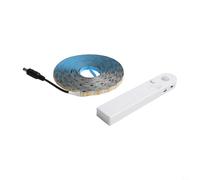 Battery powered LED light bar with human body sensor and intelligent induction, suitable for cabinet, battery box, under bed automatic lighting (warm light-5M)