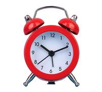 Battery Powered Quartz Movement Double Bell Alarm Clock with Analog Display, Metal Body and Glass Lens, Designed for Nighttime Use with Low Noise (red)