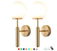 Battery Powered Sconce Wall Lights,Battery Powered Wall Light Fixtures with Remote Control,Wall Lamp with Glass Lampshade,for Bedroom Farmhouse Bedside Reading Light(2Pack)