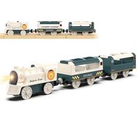 Battery Powered Train Set for Railway System, Electric Train Toys for Wooden Tracks, 3Pcs Motorized Locomotive Trains for Toddlers Compatible with Thomas & Friends, Brio, Chuggington