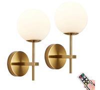 Battery Powered Wall Sconce Mid Century Modern White Glass Globe Wireless Brass Lamp for Bedroom & Living Room Stylish & Elegant Home Decor Lighting