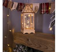 St Helens Light Brown Wooden Christmas Lantern With Perspex