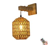 Battery Rechargeable Boho Wall Sconces Set of 2,Rattan Battery Wall Lights,Wall Lamp for Bedrooms Woven Lantern Wooden Wall Sconces,Wall Light Indoor with Remote(Size:1pcs,Color:C)