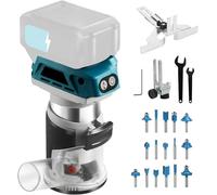Battery Router Compatible with Makita 18 V Battery, 800 W Router Trimmer One-Handed Router, Brushless Edge Cutter with 6 Speeds, 33000 rpm Cordless Wood Cutter with 16 Pieces 1/4 Inch Cutter Set (On