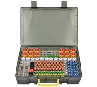 Battery Storage Box - Battery Storage Organiser with Battery Tester Battery Tester BT-618. holds 225 batteries for 9V block batteries AA, AAA, C, D, 1.5V - Grey