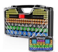 Battery Storage Case with Battery Tester- 285 Batteries Double-Sided Battery Organiser Storage Holder Box, Holds AA AAA 4A C D Cell 9V 3V Lithium LR44 CR2 CR123 CR1632 18650 Button