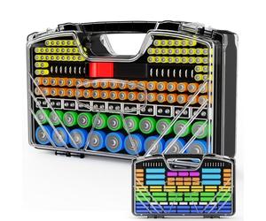 Battery Storage Case with Battery Tester- 285 Batteries Double-Sided Battery Organiser Storage Holder Box, Holds AA AAA 4A C D Cell 9V 3V Lithium LR44 CR2 CR123 CR1632 18650 Button