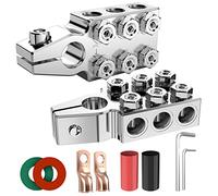 Battery Terminal Connectors, 12-Way Battery Terminal Clamps, BetyBedy Battery Terminals Top Post 8AWG up to 4/0(XL) AWG Gauge, Positive and Negative (+/-)(1 Pair) for SAE/DIN/EN Tapered Top Post