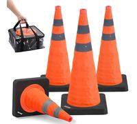 BATTIFE [Pack of 4] 28 Inch Foldable Traffic Safety Cones with Black Heavy Base, Multipurpose Pop-up Cones and Reflective Collar, for Road Parking, Practice