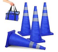 BATTIFE [Set of 4] Foldable Safety Cones for Road Safety 28 Inches Multifunctional Pop Up Cones and Reflective Neck for Parking Lots, Driving Practice (Blue)