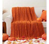 Battilo Burnt Orange Throw Blanket for Bed Chair Couch, Woven Chenille Knit Throw, Super Soft Cozy Warm Orange Sofa Throws, Autumn Fall Decor Halloween Throw Blanket, 130x170cm