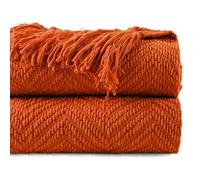 Battilo Burnt Orange Throw Blanket for Bed Chair Settees, 125x150cm | Textured Solid Soft Orange Sofa Throw Couch Cover Fall Decorative Blanket, Terracotta Herringbone Knitted Throw