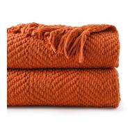 Battilo Burnt Orange Throw Blanket for Sofa, 150x200cm | Woven Knitted Blanket with Tassels, Super Soft Bedspread Decorative Large Throw Blanket for Bed Chair Couch Picnic Fall Decor
