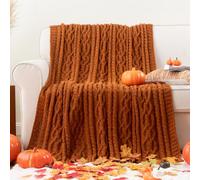 Battilo Caramel Throw Blanket for Sofa, Chenille Rust Throw Blankets 130x170cm, Super Soft Warm Cable Knit Throw, Boho Decorative Autumn Fall Throw Blanket for Bed Chair Couch Living Room