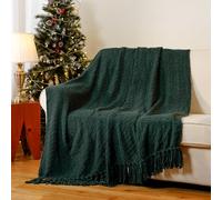 Battilo Christmas Green Throw Blanket for Couch, Super Soft Warm Decorative Christmas Knit Blanket with Tassels for Bed, Sofa and Living Room, 125cmx150cm