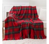 Battilo Christmas Red Plaid Throw Blanket for Sofa Couch Bed, Farmhouse Mohair Plaid Blankets, Soft Cashmere Checkered Pattern Red Christmas Throw Blanket for Home Decor(125x150cm)