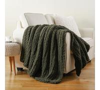 Battilo Chunky Knit Blanket Throw, 125x150cm Handmade Knitted Throw Blanket, Soft Thick Chenille Yarn Crochet Blankets Olive Green Throws for Sofa Bed Couch Home Decor
