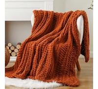 Battilo Chunky Knit Blanket Throw, 125x150cm Handmade Knitted Throw Blanket, Soft Thick Chenille Yarn Crochet Blankets Rust Throws for Sofa Bed Couch Home Decor, Caramel