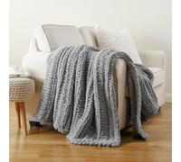 Battilo Chunky Knit Blanket Throw, 125x150cm Handmade Knitted Throw Blanket, Soft Thick Chenille Yarn Crochet Blankets Light Grey Throws for Sofa Bed Couch Home Decor