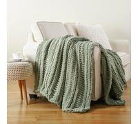 Battilo Chunky Knit Blanket Throw, 125x150cm Handmade Knitted Throw Blanket, Soft Thick Chenille Yarn Crochet Blankets Sage Green Throws for Sofa Bed Couch Home Decor