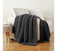 Battilo Chunky Knit Blanket Throw, 125x150cm Handmade Knitted Throw Blanket, Soft Thick Chenille Yarn Crochet Blankets Dark Grey Throws for Sofa Bed Couch Home Decor, Charcoal