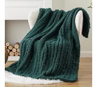 Battilo Chunky Knit Blanket Throw, 125x150cm Super Soft Christmas Chenille Throw Blanket, Handmade Cable Knit Crochet Blanket, Thick Cozy Dark Green Throws for Sofa Bed Home Decor