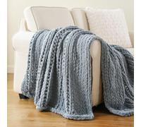 Battilo Chunky Knit Blanket Throw Dusty Blue Chenille Sofa Throw 125x150cm | Handmade Cable Knit Crochet Blanket, Soft Thick Large Rope Knot Throw Blankets for Bed Home Decor