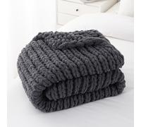 Battilo Chunky Knit Blanket Throw, Soft Thick Chenille Throw Blanket, 125x150cm Handmade Cable Knit Crochet Blanket, Large Rope Knot Dark Grey Throw Blankets for Couch Sofa Bed Home Decor