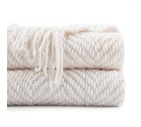 Battilo Cream Throw Blanket for Sofa Couch Chair Bed, 150x200cm | Super Soft Decorative Knitted Throw with Tassels, Warm Cozy Couch Cover Blanket, Cream White Sofa Blanket, Bed Throw