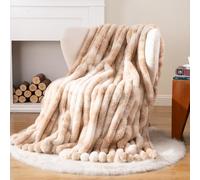 Battilo Faux Rabbit Fur Throw Blanket, Beige Large Sofa Throw, 150x200cm