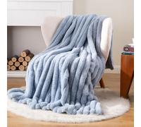 Battilo Faux Rabbit Fur Throw Blanket, Blue Fluffy Blanket, 125x150cm
