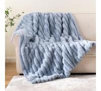 Battilo Faux Rabbit Fur Throw Blanket, Blue Sofa Throws Large, 150x200cm