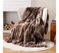Battilo Faux Rabbit Fur Throw Blanket, Brown Sofa Throws Large, 150x200cm