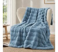 Battilo Faux Rabbit Fur Throw Blanket, Dusty Blue Throws 125x150cm
