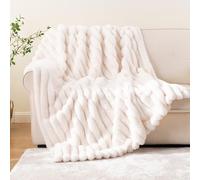 Battilo Faux Rabbit Fur Throw Blanket for Sofa Bed, Soft Cozy Thick Fluffy Cream White Large Throw, Luxury Fuzzy Rabbit Plush Blanket for Living Room Bedroom, Warm Gifts for Women Men, 150x200cm