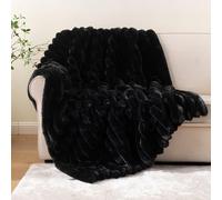 Battilo Faux Rabbit Fur Throw Blanket for Sofa Bed, Soft Cozy Thick Fluffy Large Black Throws, Luxury Fuzzy Rabbit Plush Blanket for Living Room Bedroom Home Decor, Warm Gifts for Women Men, 150x200cm