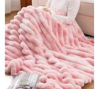 Battilo Faux Rabbit Fur Throw Blanket for Sofa Bed, Soft Cozy Thick Fluffy Pink Large Throw, Luxury Fuzzy Rabbit Plush Blanket for Living Room Bedroom Home Decor, Warm Gifts for Women Men, 150x200cm