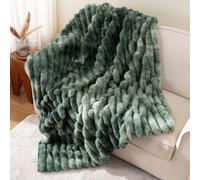 Battilo Faux Rabbit Fur Throw Blanket for Sofa Bed, Soft Cozy Thick Fluffy Rabbit Plush Blanket, Luxury Fuzzy Tie Dye Green Throws for Living Room Bedroom Decor, Warm Gifts for Women Men, 125x150cm