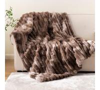 Battilo Faux Rabbit Fur Throw Blanket for Sofa Bed, Soft Cozy Thick Fluffy Rabbit Plush Blanket, Luxury Fuzzy Brown Throws for Living Room Bedroom Decor, Warm Gifts for Women Men, 125x150cm