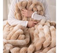 Battilo Faux Rabbit Fur Throw Blanket for Sofa Bed, Soft Cozy Thick Fluffy Rabbit Plush Blanket, Luxury Fuzzy Beige Throw Blanket for Living Room Bedroom Decor, Warm Gifts for Women Men, 125x150cm