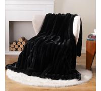 Battilo Faux Rabbit Fur Throw Blanket for Sofa Bed, Soft Cozy Thick Fluffy Rabbit Plush Blanket, Luxury Fuzzy Black Throws for Living Room Bedroom Decor, Warm Gifts for Women Men, 125x150cm