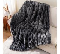 Battilo Faux Rabbit Fur Throw Blanket, Grey Fluffy Blanket, 125x150cm