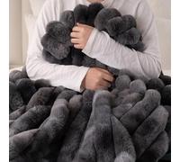 Battilo Faux Rabbit Fur Throw Blanket, Grey Sofa Throws Large, 150x200cm