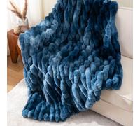Battilo Faux Rabbit Fur Throw Blanket, Navy Sofa Throws Large, 150x200cm